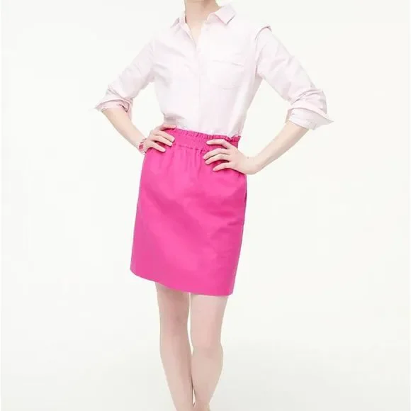 J. Crew 00 Hot Pink Linen Paper Bag Style Elastic Cinched Waist w/ Pockets Skirt - Picture 2 of 8
